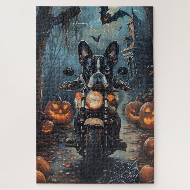 Puzzle Motores de Boston Terrier Montando en Motocicleta  (Vertical)
