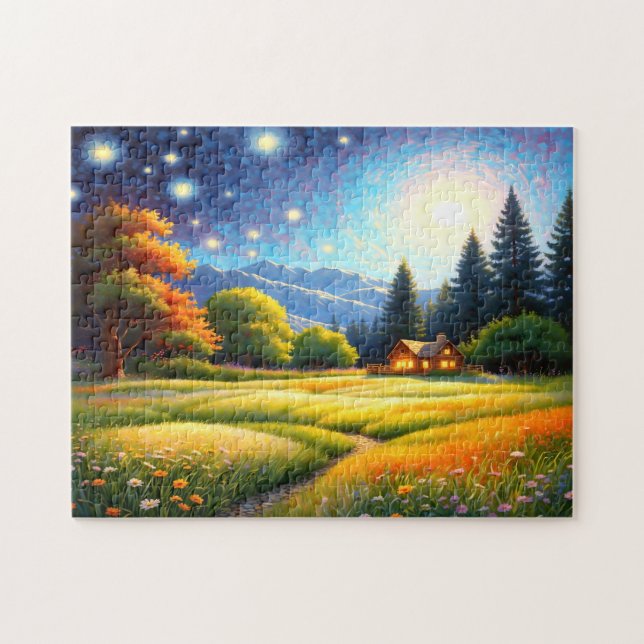 Puzzle Mountain Forest Cabin Art (Horizontal)
