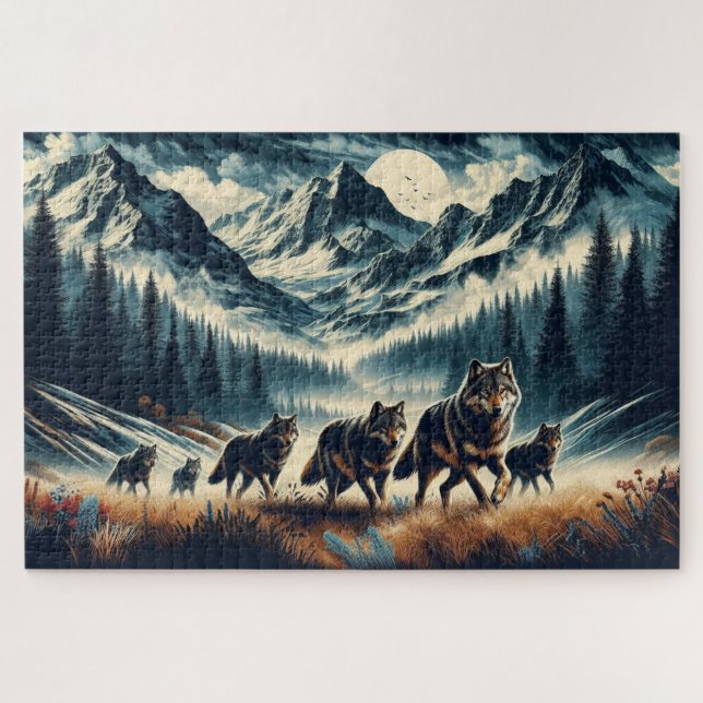 Puzzle Mountain Wolf Pack, familia Wolf, Wilderness (Horizontal)