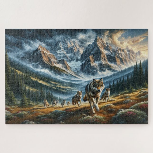 Puzzle Mountain Wolf Pack, familia Wolf, Wilderness (Horizontal)
