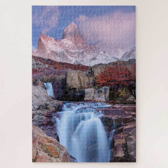 Puzzle Mounte Fitzroy Sunset Mountain Waterfall Argentina (Vertical)