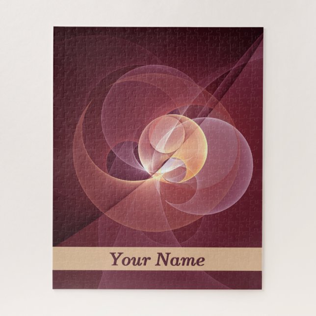 Puzzle Movement Abstract Wine Red Pink Fractal Art Name (Vertical)