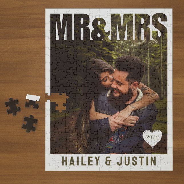 Puzzle Mr & Mrs Bloque Foto Corazón Aniversario Nombre (Mr & Mrs Photo Block Heart Anniversary Name Jigsaw Puzzle
)