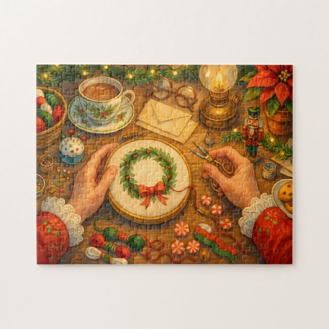 Puzzle Mrs. Claus Christmas Craft Holiday Sewing Scene (Horizontal)