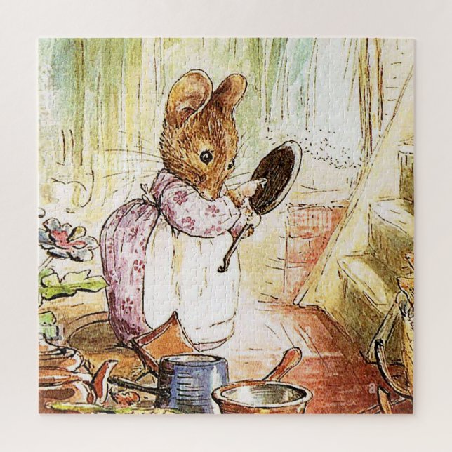 Puzzle "Mrs Mouse limpia ollas y pantalones" de Beatrix P (Vertical)