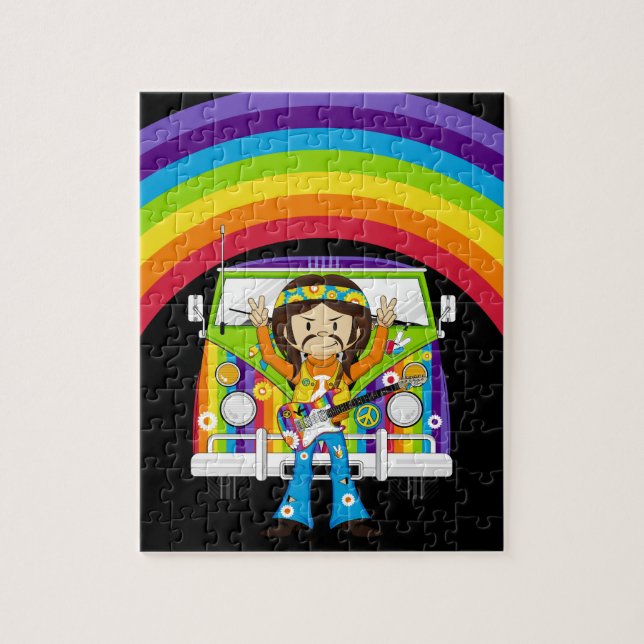 Puzzle Muchacho del Hippie con la guitarra y la (Vertical)