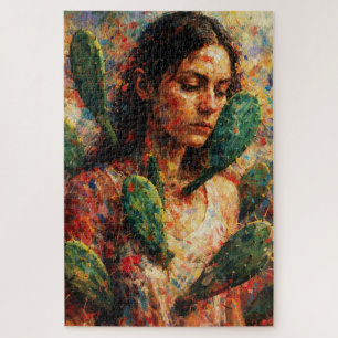 Puzzle Mujer Abrazando Nopal de Tunas Simbólico