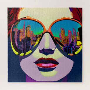 Puzzle Mujer abstracta con gafas de sol con reflejo de la