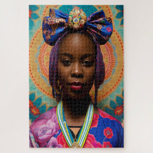 Puzzle Mujer africana con gran arco y medallón