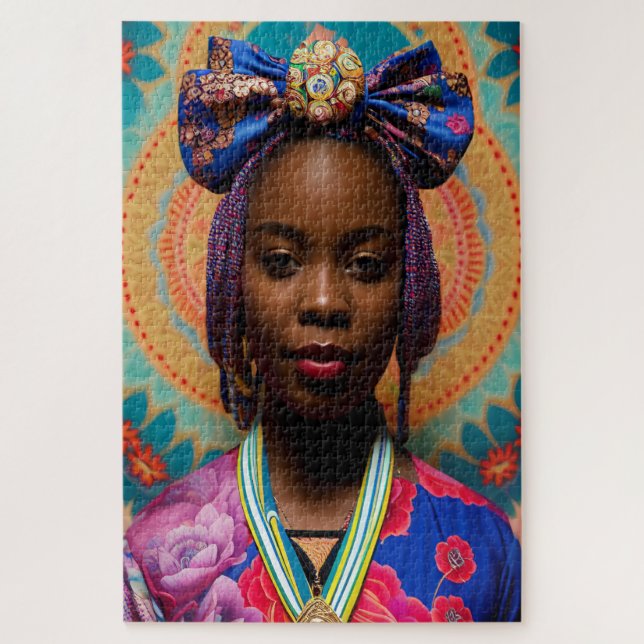 Puzzle Mujer africana con gran arco y medallón (Vertical)