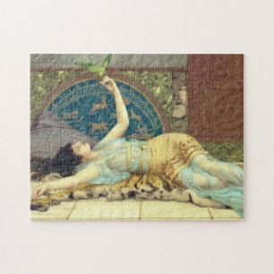 Puzzle Mujer alucinante en azul con pájaro verde