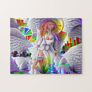 Puzzle Mujer Ángel Cielo Ciudad Femenina Psicodélica Bril