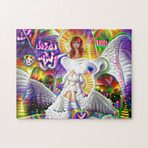 Puzzle Mujer Ángel Cielo Ciudad Femenina Psicodélica Bril