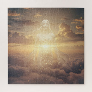 Puzzle Mujer angélica transparente camina en nubes