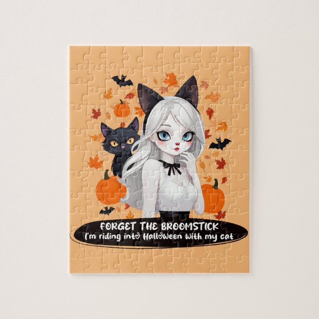 Puzzle Mujer animosa con gato negro. (Vertical)