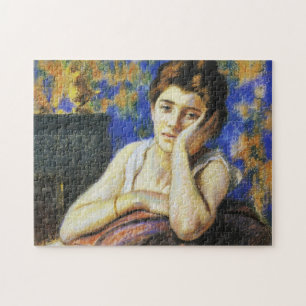 Puzzle Mujer apoyada en una silla