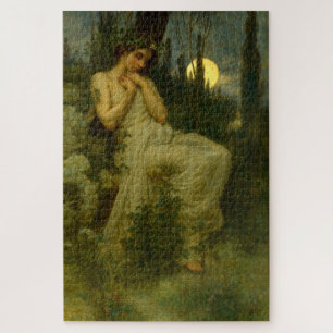 Puzzle Mujer Art Nouveau en jardín bajo una luna de junio