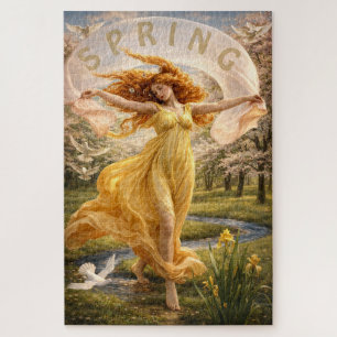 Puzzle Mujer Art Nouveau en un prado florido