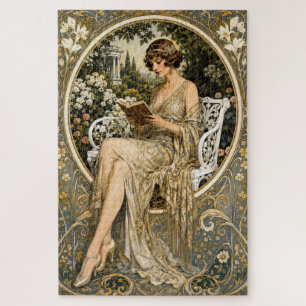 Puzzle Mujer Art Nouveau leyendo en el jardín