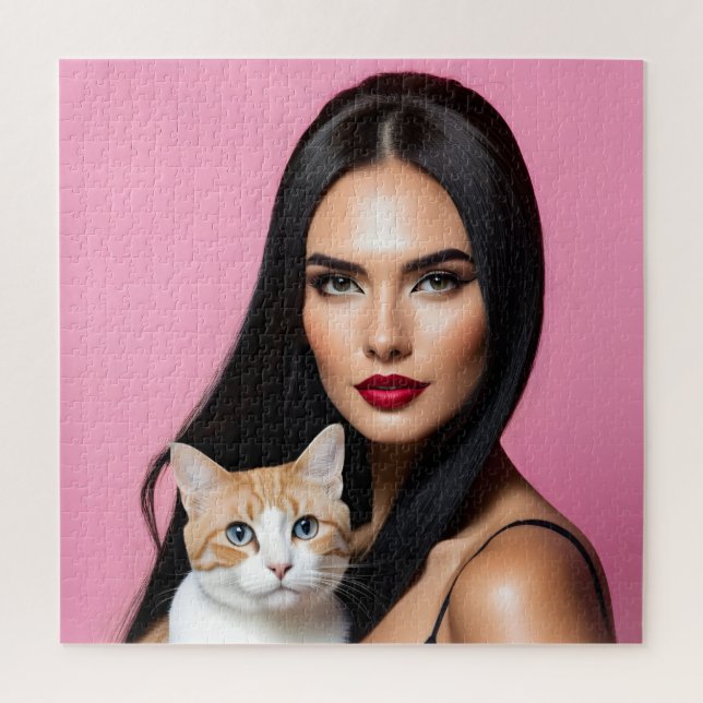 Puzzle Mujer artística con gato (Vertical)