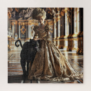 Puzzle Mujer barroca elegante con pantera negra