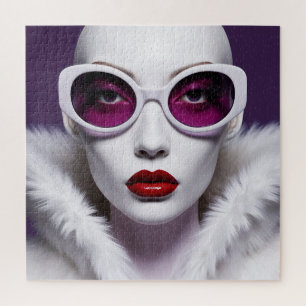 Puzzle Mujer blanca con lentes moradas
