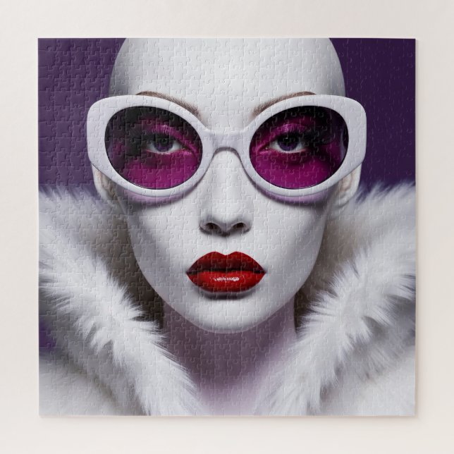 Puzzle Mujer blanca con lentes moradas (Vertical)