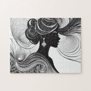 Puzzle Mujer blanca y negra con pelo flotante