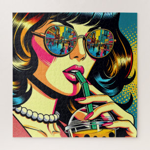 Puzzle Mujer Bonita de Cómic de Pop Art Bebiendo Boba