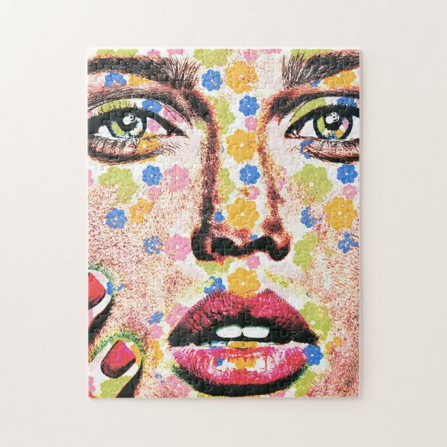 Puzzle Mujer con arte facial con tatuajes de flores (Vertical)