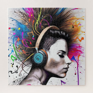 Puzzle Mujer con auriculares