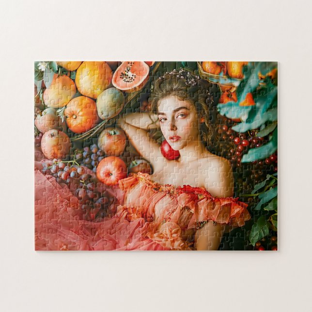 Puzzle Mujer con frutas y flores estilo retrato (Horizontal)