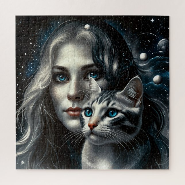 Puzzle Mujer con gato (Vertical)