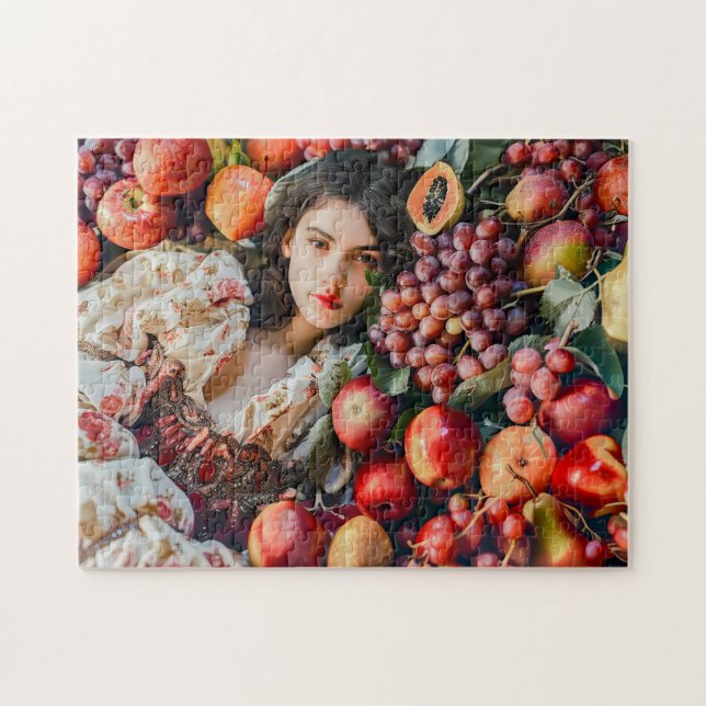 Puzzle Mujer con manzanas y uvas (Horizontal)