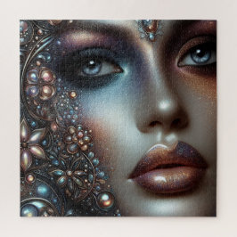 Puzzle Mujer con maquillaje brillante y joyas