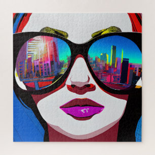 Puzzle Mujer con reflejo de la ciudad en gafas de sol