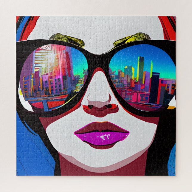 Puzzle Mujer con reflejo de la ciudad en gafas de sol (Vertical)