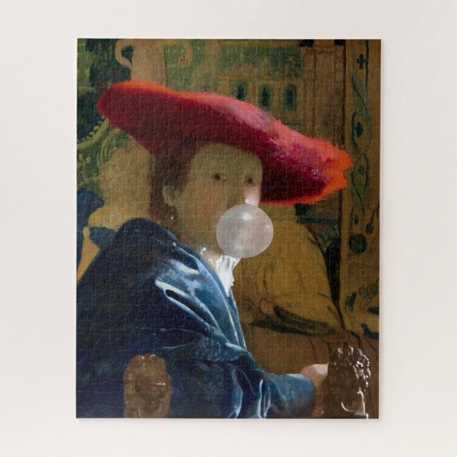 Puzzle Mujer con sombrero rojo soplando chicle (Vertical)