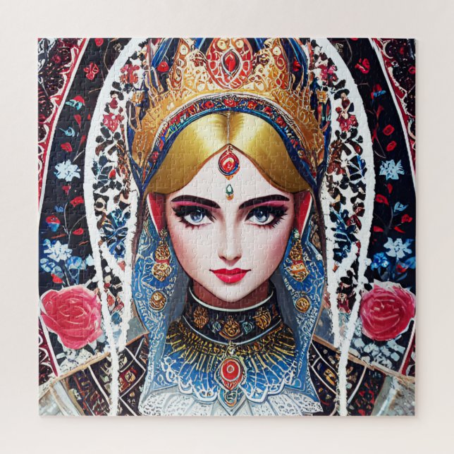 Puzzle Mujer con un auricular de oro ornado (Vertical)