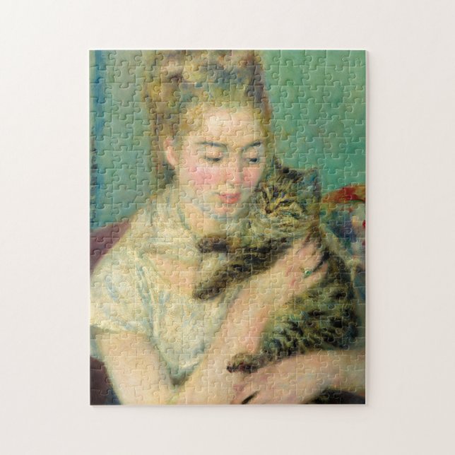 Puzzle Mujer con un gato, 1875 por Pierre-Auguste Renoir (Vertical)