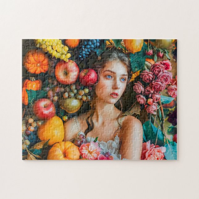 Puzzle Mujer con uvas y arreglo floral (Horizontal)