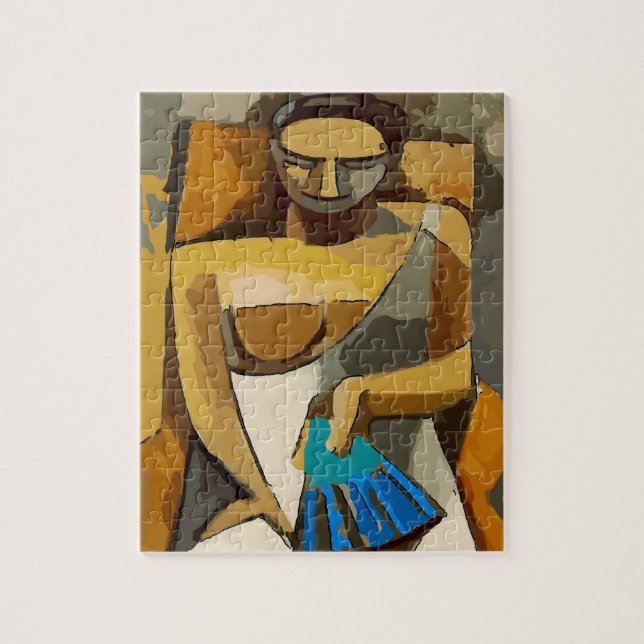 Puzzle Mujer Con Ventilador Azul, (Vertical)