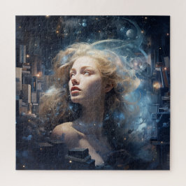 Puzzle Mujer Cósmica Rodeada de Libros