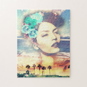 Puzzle Mujer costera del verano de las palmas de