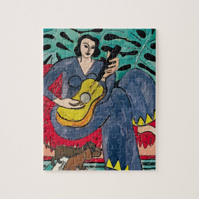 Puzzle Mujer, Dachshunds, Guitar Matisse estilo (Vertical)