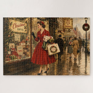 Puzzle Mujer de 1950 haciendo sus compras de Navidad