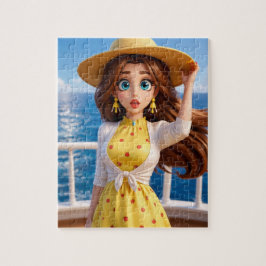 Puzzle Mujer de dibujos animados estilizada con vestido d