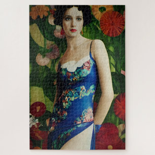 Puzzle Mujer de estilo Art Déco elegante con grandes flor