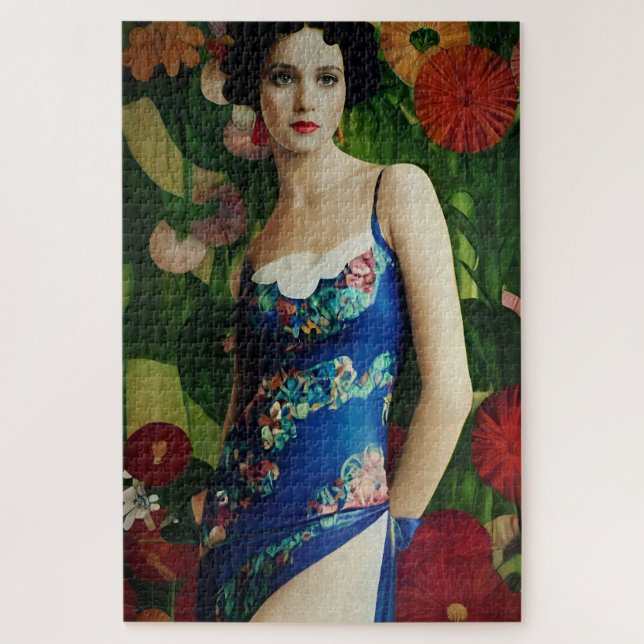 Puzzle Mujer de estilo Art Déco elegante con grandes flor (Vertical)