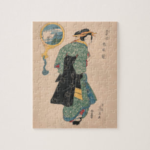 Puzzle Mujer de kimono japonés antiguo Ukiyo-e grabado en